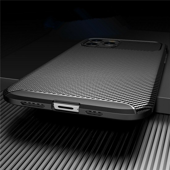 For iPhone 12/ 12 Pro 6.1inch Case Luxury Carbon Fiber Pattern with Lens Protector Shockproof Silicone Protective Case