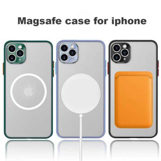 For iPhone 12 Case Support Magsafe Wireless Charging with Lens Protector Anti-Fingerprint Matte Translucent Protective Case