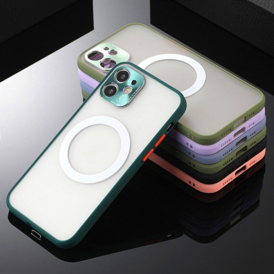 For iPhone 12 Case Support Magsafe Wireless Charging with Lens Protector Anti-Fingerprint Matte Translucent Protective Case