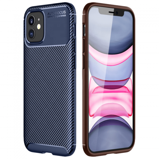 For iPhone 12 Mini 5.4inch Case Luxury Carbon Fiber Pattern with Lens Protector Shockproof Silicone Protective Case