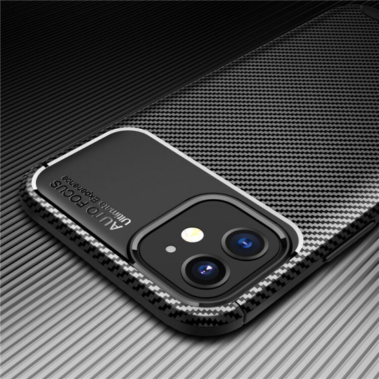 For iPhone 12 Mini 5.4inch Case Luxury Carbon Fiber Pattern with Lens Protector Shockproof Silicone Protective Case