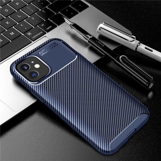 For iPhone 12 Mini 5.4inch Case Luxury Carbon Fiber Pattern with Lens Protector Shockproof Silicone Protective Case