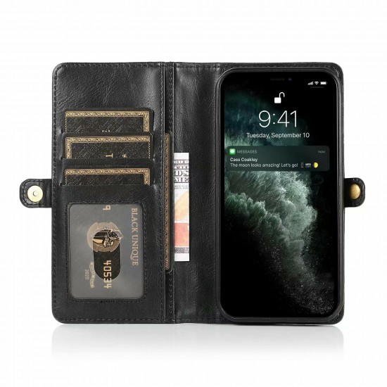 For iPhone 12 Mini Case 2-IN-1 Detachable Magnetic Flip with Multi-Card Slot Wallet PU Leather Protective Case