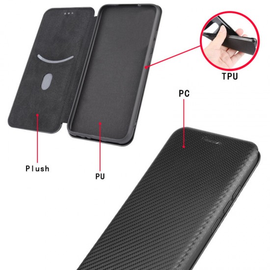 For iPhone 12 Pro / 12 / 12 Mini / 12 Pro Max Case Carbon Fiber Pattern Flip with Card Slot Stand PU Leather Shockproof Full Body Protective Case