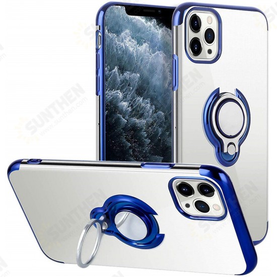 For iPhone 12 Pro / 12 Case Plating Transparent with Ring Holder Shockproof Soft TPU Protective Case Back Cover