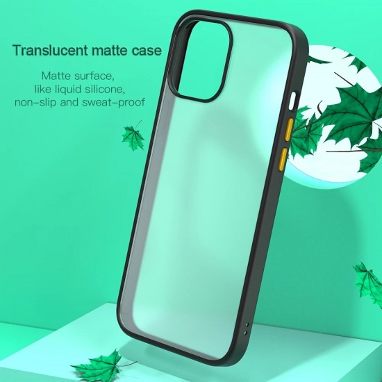 For iPhone 12 Pro / 12 Case Shockproof Anti-Fingerprint Matte Translucent Hard PC & Soft TPU Edge Protective Case