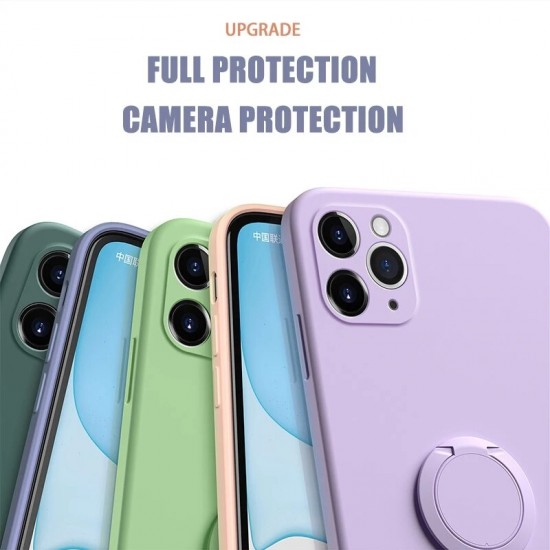 For iPhone 12 Pro 6.1 inch Case with Lens Protector Ring Holder Dirtproof Anti-Fingerprint Shockproof Liquid Silicone Protective Case