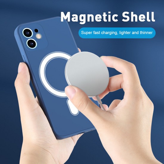 For iPhone 12 Pro 6.1inch Liquid Silicone Case Magnetic Anti-Fingerprint Shockproof Support Wireless Charging Protective Back Cover