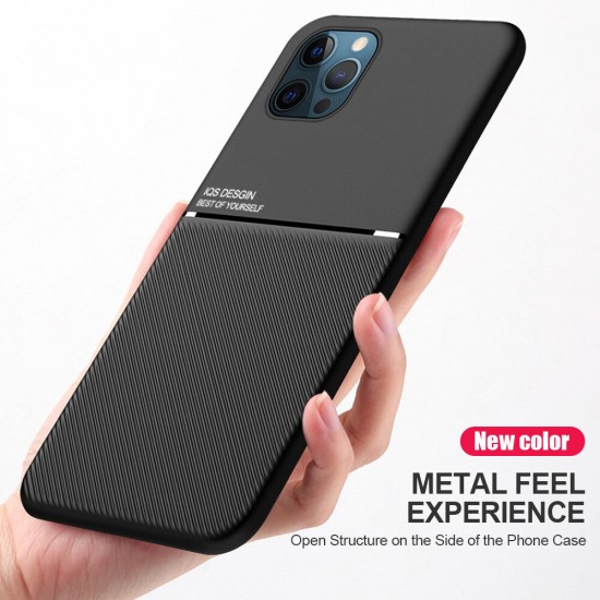 For iPhone 12 Pro Max Case Magnetic Leather Texture Non-Slip TPU Shockproof Protective Case Back Cover