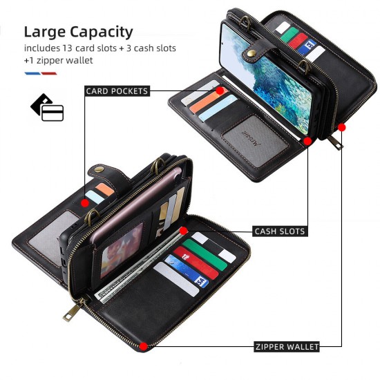 For iPhone 12 Pro Max/ for iP11 Flip Case Magnetic with Large Capacity Multi-Card Slot Stand Detachable Full Body PU Leather Protective Case Cover Wallet