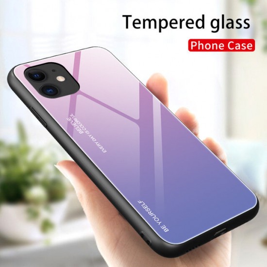 For iPhone 12/ for iPhone 12 Pro 6.1 inch Case Gradient Color Tempered Glass Shockproof Scratch Resistant Protective Case