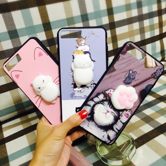 Cartoon 3D Squishy Squeeze Slow Rising Soft Lazy Cat Claws PC Case for iPhone 6 6s&6 6sPlus