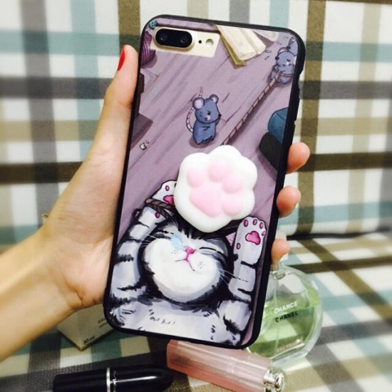 Cartoon 3D Squishy Squeeze Slow Rising Soft Lazy Cat Claws PC Case for iPhone 6 6s&6 6sPlus