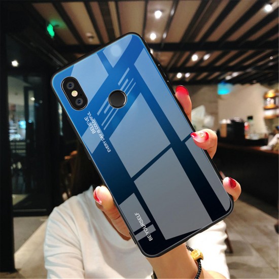 Gradient Color Tempered Glass + Soft TPU Back Cover Protective Case for Xiaomi Redmi Note 7 / Note 7 Pro Non-original