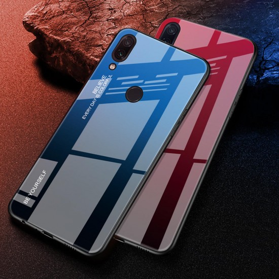 Gradient Color Tempered Glass + Soft TPU Back Cover Protective Case for Xiaomi Redmi Note 7 / Note 7 Pro Non-original