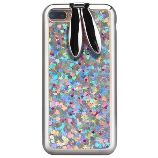 Rabbit Ears Bracket Glitter Quicksand Dynamic Liquid Plating TPU Case for iPhone 7Plus 5.5inch