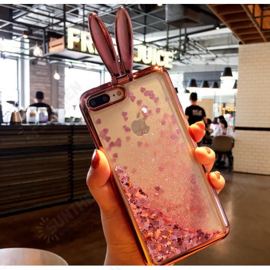 Rabbit Ears Bracket Glitter Quicksand Dynamic Liquid Plating TPU Case for iPhone 7Plus 5.5inch