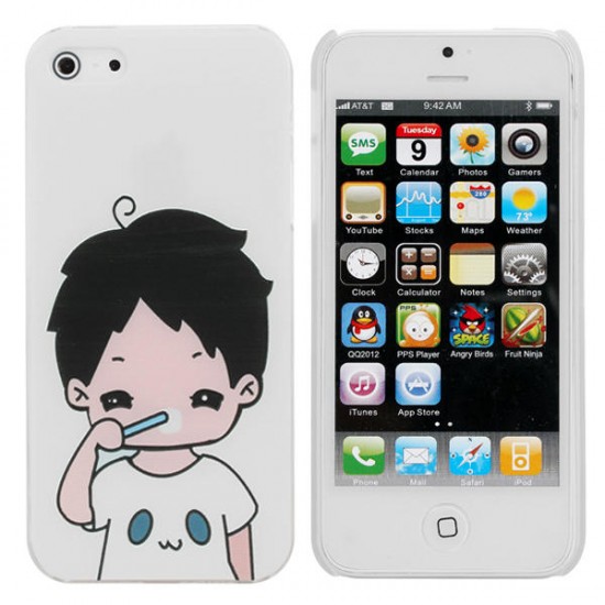 Cartoon Lovers Brush Teeth Pattern Relief Protective Case For iPhone 5