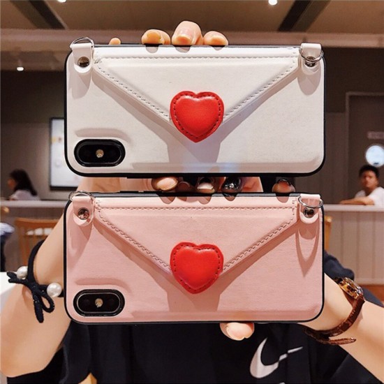 Creative Envelope Pattern PU Leather Protective Case with Strap Card Slot for iPhone X / XS / XR / XS Max / 6 / 7 / 8 / 6S Plus / 6 Plus / 7 Plus / 8 Plus
