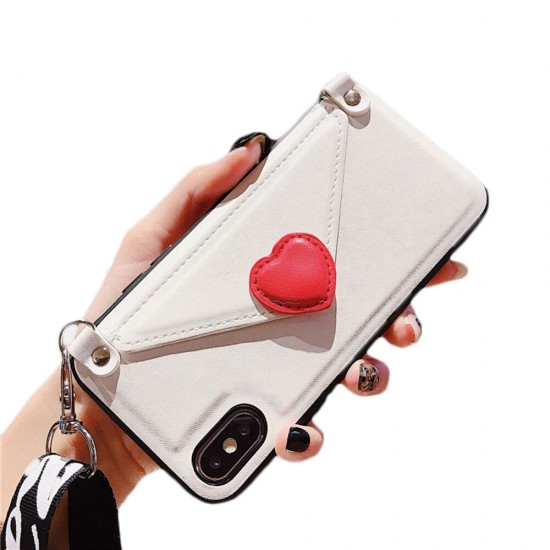 Creative Envelope Pattern PU Leather Protective Case with Strap Card Slot for iPhone X / XS / XR / XS Max / 6 / 7 / 8 / 6S Plus / 6 Plus / 7 Plus / 8 Plus