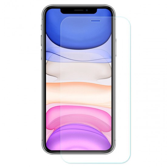 2 in 1 Canvas Pattern Anti-Fingerprint PU Leather Protective Case + 9H Anti-Explosion High Definition Full Coverage Tempered Glass Screen Protector for iPhone 11