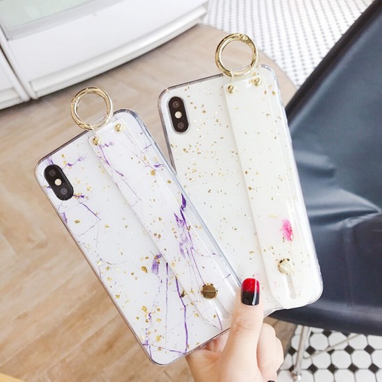 Fashion Marble Pattern with Wrist Strap Bracket Shockproof Epoxy TPU Protective Case for iPhone X / XS / XR / XS MAX / 6 / 6S / 6 Plus / 6S Plus / 7 / 8 / 7 Plus / 8 Plus