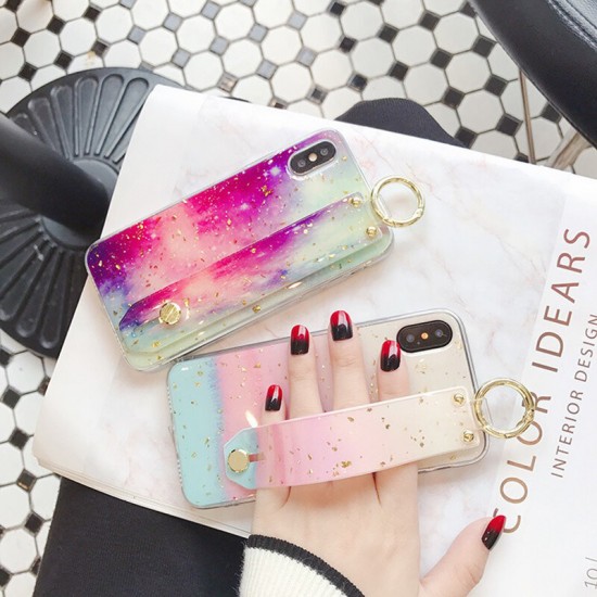 Fashion Marble Pattern with Wrist Strap Bracket Shockproof Epoxy TPU Protective Case for iPhone X / XS / XR / XS MAX / 6 / 6S / 6 Plus / 6S Plus / 7 / 8 / 7 Plus / 8 Plus