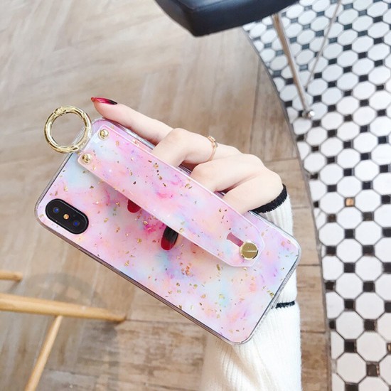 Fashion Marble Pattern with Wrist Strap Bracket Shockproof Epoxy TPU Protective Case for iPhone X / XS / XR / XS MAX / 6 / 6S / 6 Plus / 6S Plus / 7 / 8 / 7 Plus / 8 Plus