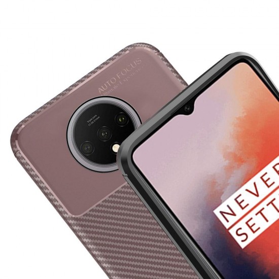 For OnePlus 7T Luxury Carbon Fiber Shockproof Anti-fingerprint Silicone Protective Case
