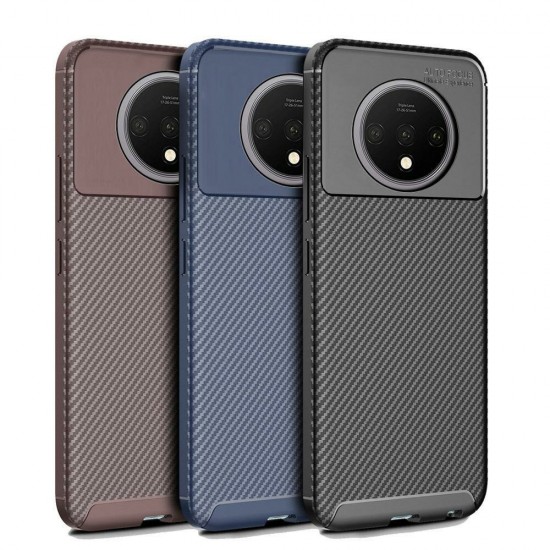 For OnePlus 7T Luxury Carbon Fiber Shockproof Anti-fingerprint Silicone Protective Case