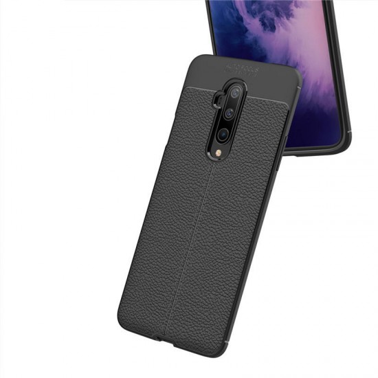 For OnePlus 7T Pro Case Luxury Litchi Pattern Shockproof PU Leather&Silicone Protective Case