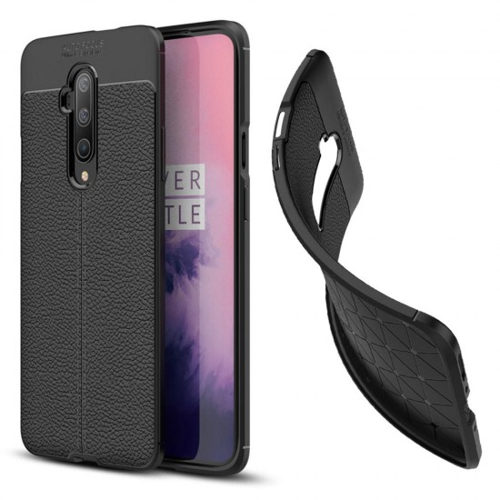 For OnePlus 7T Pro Case Luxury Litchi Pattern Shockproof PU Leather&Silicone Protective Case