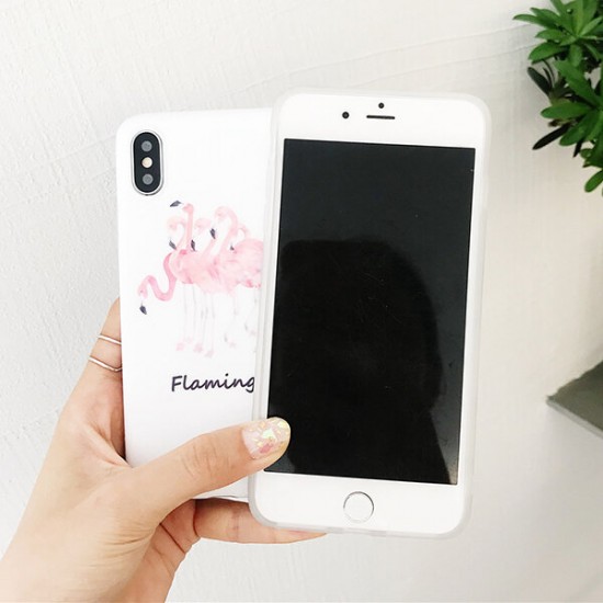 For iPhone X / 6 Plus Case Fashion INS Style Flamingo Pattern Protective Case Back Cover