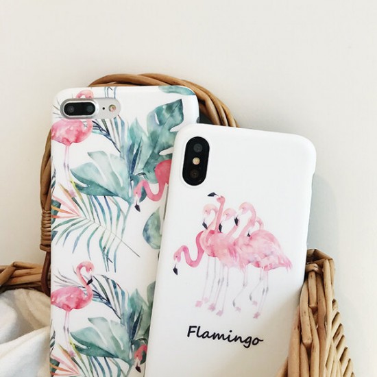 For iPhone X / 6 Plus Case Fashion INS Style Flamingo Pattern Protective Case Back Cover