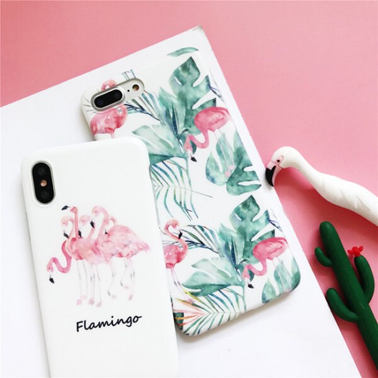 For iPhone X / 6 Plus Case Fashion INS Style Flamingo Pattern Protective Case Back Cover