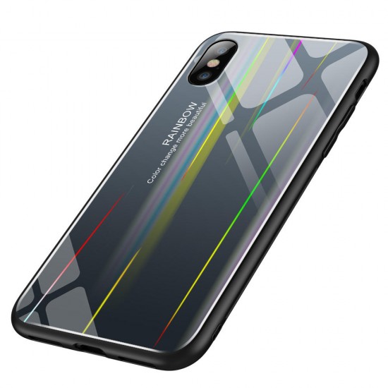 Laser Aurora Gradient Color Tempered Glass Protective Case for iPhone X