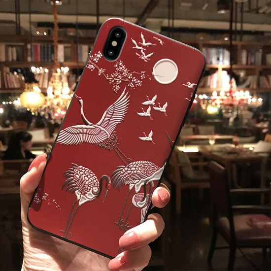 Chinoiserie Claborate-style Painting Pattern 3D Embossed Anti-slip Anti-fingerprint Shockproof TPU Protective Case