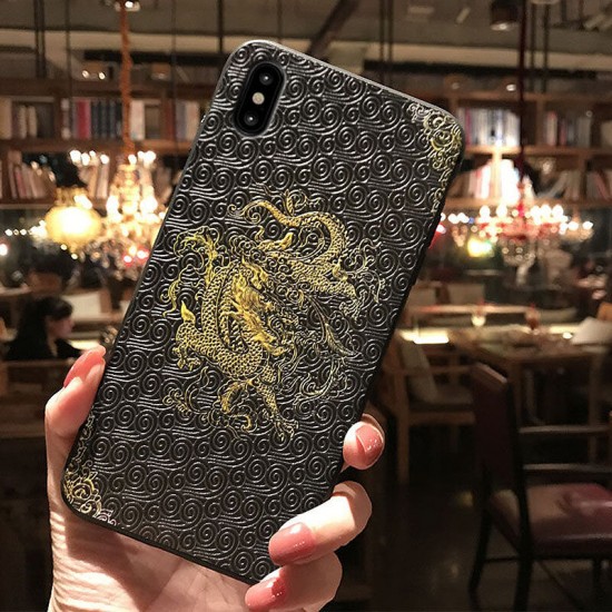 Chinoiserie Claborate-style Painting Pattern 3D Embossed Anti-slip Anti-fingerprint Shockproof TPU Protective Case