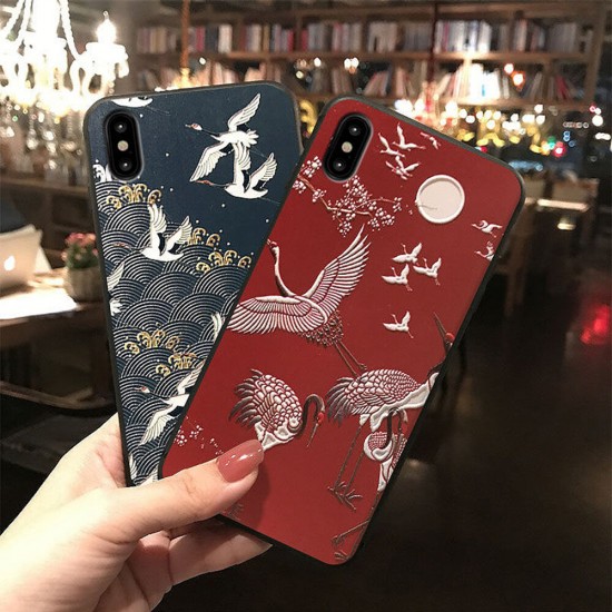 Chinoiserie Claborate-style Painting Pattern 3D Embossed Anti-slip Anti-fingerprint Shockproof TPU Protective Case