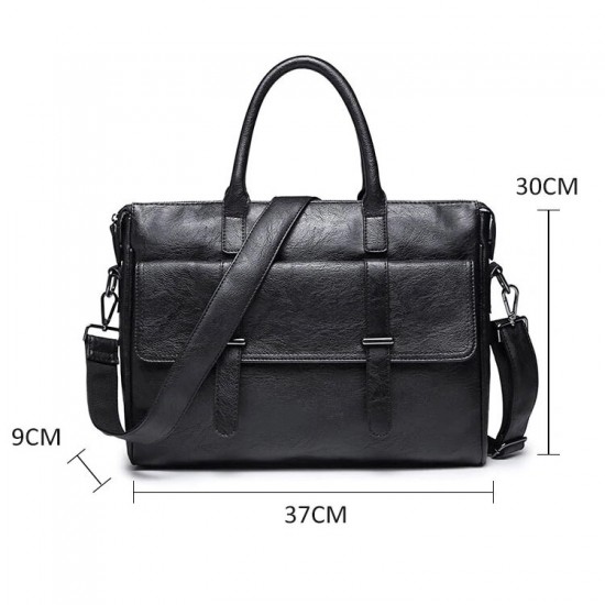 Men Business Casual PU Leather Briefcase Messenger Bag Tablet Laptop Office Shoulder Bag for iPad