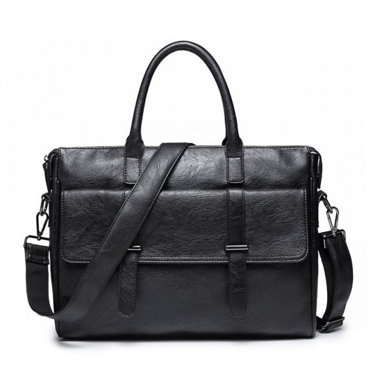 Men Business Casual PU Leather Briefcase Messenger Bag Tablet Laptop Office Shoulder Bag for iPad