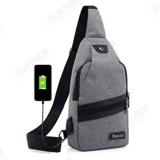 Men USB Port Casual Canvas Sport Outdoor Chest Bag Crossbody Bag with USB Cable