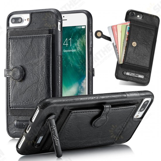 Multifunction Card Slot Bracket PU Leather Shockproof Case for iPhone 8