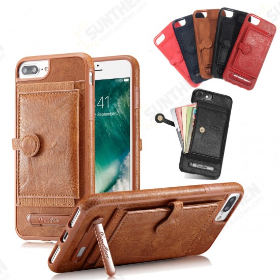 Multifunction Card Slot Bracket PU Leather Shockproof Case for iPhone 8