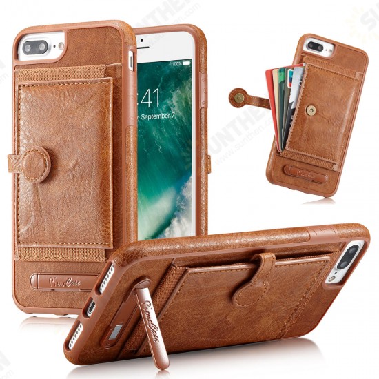 Multifunction Card Slot Bracket PU Leather Shockproof Case for iPhone 8