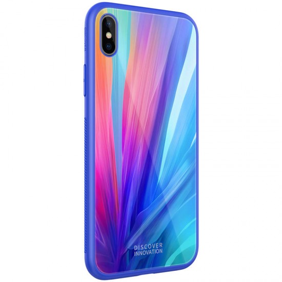 Colorful Shockproof Tempered Glass + Soft TPU Back Cover Protective Case for iPhone X