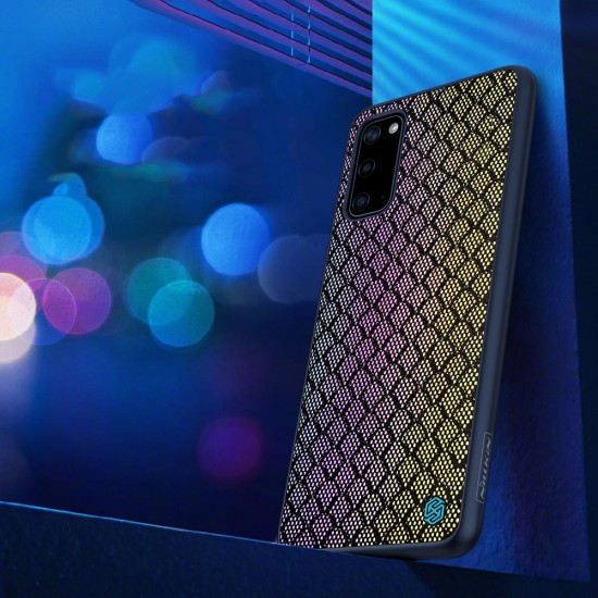 Luxury Luster Twinkle Shield Woven Polyester + PU Leather Hard Back Protective Case for Samsung Galaxy S20 2020