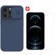 For iPhone 13 Pro Max Case Blue Smooth Shockproof with Slide Lens Protector Soft Liquid Silicone Rubber Protective Case + Amazing H+PRO 9H