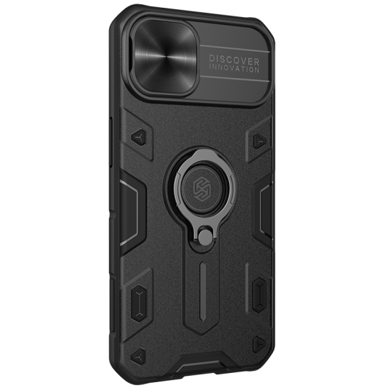 For iPhone 13 Protective Case Anti-Peeping Slide Lens Cover with Bracket Anti-Scratch Shockproof Back Cover