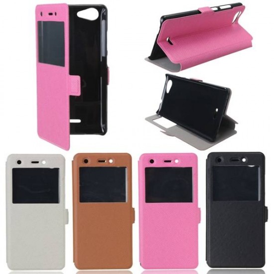 PU Leather Magnetic Flip Stand Window Case Cover Pouch Sleeve For Wiko Pulp 4G